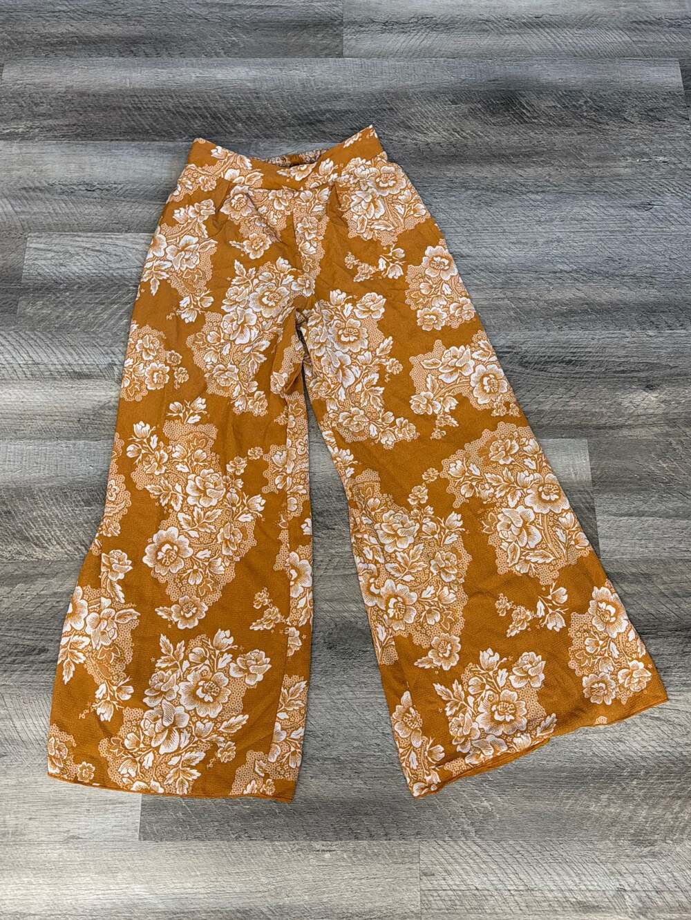 Papaya Mustard Yellow Floral Wide Leg Palazzo Pants